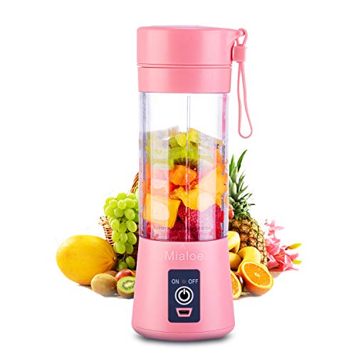 Portable Blender, Personal Size Eletric USB Juicer Cup, Fruit, Smoothie, Baby Food Mixing Machine with Updated 6 Blades,Magnetic Secure Switch Electric Fruit Mixer for Superb Mixing 380ml (Pink)