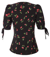 Load image into Gallery viewer, Women's Puff Sleeve Vintage Top Cherries Blouse White Slim Fit Shirts L
