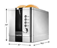 Load image into Gallery viewer, Chefman 2-Slice Pop-Up Stainless Steel Toaster w/ 7 Shade Settings, Extra Wide Slots for Toasting Bagels, Defrost/Reheat/Cancel Functions, Removable Crumb Tray, 850W, 120V, Silver
