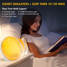 Load image into Gallery viewer, Sunrise Alarm Clock, Full Screen Wake Up Light with Sunrise Simulation, Dual Alarms, FM Radio, 8 Natural Sounds &amp; Snooze, 3 Light Modes, Bedroom Digital Alarm Clock for Heavy Sleepers Adults Kids

