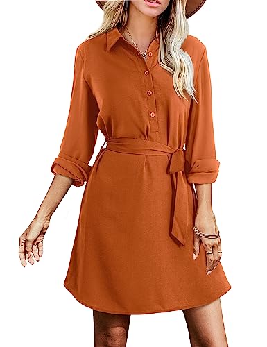 Load image into Gallery viewer, Amoretu Women's Fall Tie Waist Long Sleeve Dresses Tunic Shirt Dress, Orange XXL