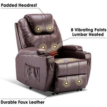Load image into Gallery viewer, Mcombo Electric Power Recliner Chair Sofa with Massage and Heat for Living Room, 2 Positions, 2 Side Pockets and Cup Holders, Faux Leather 7050 (Dark Brown)

