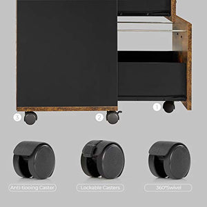 VASAGLE Industrial 3-Drawer File Cabinet, Mobile Lateral Filing Cabinet with Open Compartments, for A4, Letter Sized Documents, Printer Stand, Rustic Brown and Black UOFC041B01