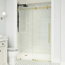 Load image into Gallery viewer, VIGO VG6021MGCL6076 3.0"L -60.0"W -76.0"H Elan Frameless Sliding Rectangle Shower Door with Clear Tempered Glass and Stainless Steel Hardware in Matte Gold Finish with Reversible Handle
