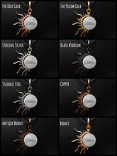 Load image into Gallery viewer, Faceted Peridot 1/2 Sun Wire Pendant- Black Niobium/Silver/Steel/Copper/Bronze/14K Gold, or 14K Rose Gold- Pendant or Bracelet Charm - August Birthstone Green Gemstone Jewelry - Sun Moon Necklace
