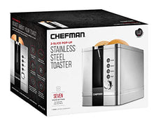 Load image into Gallery viewer, Chefman 2-Slice Pop-Up Stainless Steel Toaster w/ 7 Shade Settings, Extra Wide Slots for Toasting Bagels, Defrost/Reheat/Cancel Functions, Removable Crumb Tray, 850W, 120V, Silver
