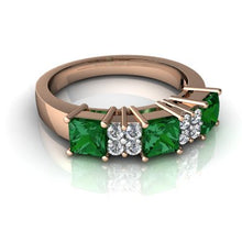 Load image into Gallery viewer, 14kt Rose Gold Lab Emerald and Diamond 4mm Square Three Stone Ring - Size 6.5
