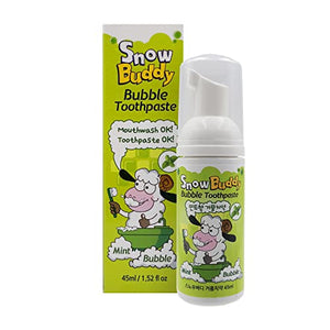 Snow Buddy Kids Bubble Toothpaste Foam with Mint Flavor, Anticavity Low Fluoride (452ppm) Foaming Toothpaste and Mouthwash for Dental Care 45ml (1.52 fl.oz)