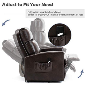 Lift Recliner Chair, Bonzy Home Overstuffed Lift Chairs for Elderly with Remote, 3 Position & Side Pocket, Power Reclining Chair for Living Room Home Theater Seating, Faux Leather, Brown