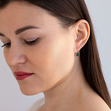 Load image into Gallery viewer, 14K Solid Yellow Gold Fire Black Opal Dainty Earrings For Women; Libra October Birthstone Round Black Stone Earrings; Handmade Jewelry For Classy Women &amp; Wedding Jewelry
