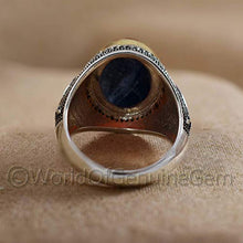 Load image into Gallery viewer, Snowflake Obsidian Gemstone Ring, Solid 925 Sterling Silver, Cab Oval, Black Enamel, Handmade, Sword Design Ring, Two Tone, Vintage Style, Bold Ring For Men, Unique Gift For Boys, Christmas Wear
