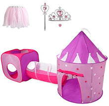 Load image into Gallery viewer, Gift for Girls, Princess Tent with Tunnel, Kids Castle Playhouse &amp; Princess Dress up Pop Up Play Tent Set, Toddlers Toy Birthday Gift Present for Age 3 4 5 6 7 Years, Glow in The Dark Stars, Indoor
