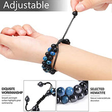 Load image into Gallery viewer, Handmade Triple Protection Bracelet for Men, Crystals Bracelet Contains Hematite Crystal, Black Obsidian and Blue Tiger Eye Bracelet, Healing Bracelets for Women Bring Happiness, Good Luck, Blue
