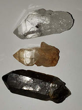 Load image into Gallery viewer, 3pc Set Clear &amp; Smokey &amp; Tangerine Quartz Points Raw Natural Healing Crystal Gemstone Specimens from Brazil
