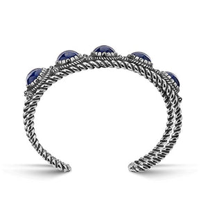 American West Sterling Silver Blue Lapis Gemstone 5-Stone Cuff Bracelet Size Medium