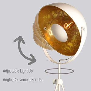 Modern Vintage Industrial Tripod Stand LED Floor Table Lamp Satellite Light Shade Decoration Adjustable Reading Lamp Medieval Design Fixture Nautical Elegant Interior Lighting E26(White,Matte Gold)