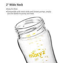 Load image into Gallery viewer, Matyz Glass Breastmilk Baby Feeding Bottle with Nipple, 4 Pack, 8 oz Slim and Light Bottle Easy to Hold, Food Grade Borosilicate Glass, Wide Neck Easy to Clean, BPA Free (Green Lids)
