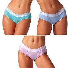 Load image into Gallery viewer, Absorbent Hipster: Sporty Period Panties | Protective Active Wear Underwear (MEDIUM, 3 PACK: PINK - BLUE - GREEN)
