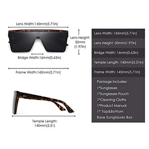 JIM HALO Flat Top Shield Sunglasses Square Mirror Rimless Glasses for Women Men (Tortoise Frame/Grey Lens)
