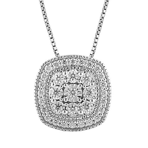 1/2 Carat Diamond, 925 Sterling Silver Prong Set Round-Cut Diamond Cushion Halo Pendant Necklace (I-J, I2-I3) by La4ve Diamonds| Real Diamond Jewelry for Women| Gift box included