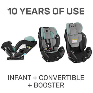 Evenflo EveryStage LX All-in-One Car Seat, Convertible Baby Seat, Convertible & Booster Seat, Grows with Child Up to 120 lbs, Angled for Comfort & Safety, 3-Times-Tighter Installation, Nova Green