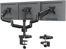 Load image into Gallery viewer, MOUNTUP Triple Monitor Desk Mount, 3 Monitor Stand for Three Max 27 Inch Computer Screen, 4.4-19.8lbs Heavy Duty Gas Spring Triple Monitor Arm Holder, VESA Bracket with Clamp/Grommet Base, Black
