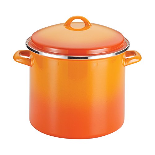 Rachael Ray Enamel on Steel Stock Pot/Stockpot with Lid - 12 Quart, Orange