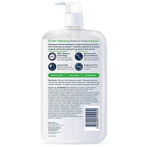 CeraVe Hydrating Cream-to-Foam Cleanser | Makeup Remover and Face Wash With Hyaluronic Acid | Fragrance Free | 19 Ounce