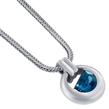 Load image into Gallery viewer, Peora London Blue Topaz Amulet Pendant Necklace for Men in Sterling Silver, 4 Carats Half Moon Shape, Brushed Finished, with 22-Inch Italian Chain
