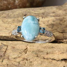 Load image into Gallery viewer, Promise Ring 925 Sterling Silver Oval Larimar Blue Topaz Platinum Plated for Women Jewelry Size 9
