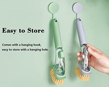 Load image into Gallery viewer, DAPOWER Soap Dispensing Dish Brush with Handle, Kitchen Washing Scrubber for Dishes Pots Pans Sink Cleaning, Natural Sisal Bristles, PET Bristles, Sponge Brush, 4 Replaceable Brush Heads (Grey)
