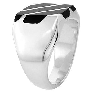 Sterling Silver Black Obsidian Ring for Men Square Triple Diagonal Solid Back Handmade, Size 9