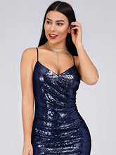 Load image into Gallery viewer, Women Sequin Maxi Evening Party Dress Prom Gown Mermaid Dress Navy US4

