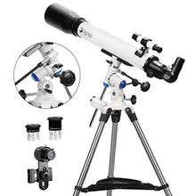 Load image into Gallery viewer, Telescopes for Adults, 70mm Aperture and 700mm Focal Length Professional Astronomy Refractor Telescope for Kids and Beginners - with EQ Mount, 2 Plossl Eyepieces and Smartphone Adapter
