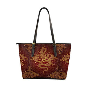 Women's Leather Handbags Shoulder Tote, Chinese Dragons, Top Handles Bag Purse for School Travel