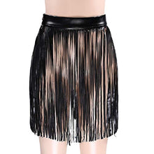 Load image into Gallery viewer, Fenyong Leather Fringe Skirt Tassel Hip Scarf Summer Beach Belts for Women Black
