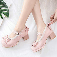 Load image into Gallery viewer, LUXMAX Women Kawaii Shoes Mid Block Heel Mary Jane Rockabilly Pumps with Bow, Size 8.5 M US,Pink
