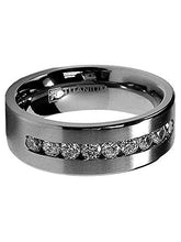 Load image into Gallery viewer, 8 MM Men&#39;s Titanium Ring Wedding Band with 9 Large Channel Set Cubic Zirconia CZ Size 9.5
