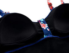 Load image into Gallery viewer, Hilor Women's 50's Retro Ruched Tankini Swimsuit Top with Ruffled Hem Navy&amp;red Floral 18
