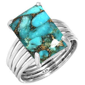 Copper Blue Turquoise Ring 925 Sterling Silver Handmade Jewelry Size 6.5