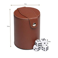 Load image into Gallery viewer, RERIVER PU Leather Dice Cup Set with Storage Compartment Felt Lining Shaker with 5 Dot Dices for Farkle Yahtzee Games Playing Birthday Gift,Brown
