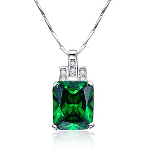 BONLAVIE Women's 6.95ct Created Green Emerald Pendant Necklace 925 Sterling Silver, 18" (Green)