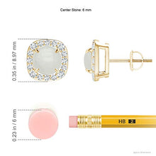 Load image into Gallery viewer, June Birthstone - Claw-Set Moonstone and Diamond Cushion Halo Stud Earrings in 14K Yellow Gold (6mm Moonstone)
