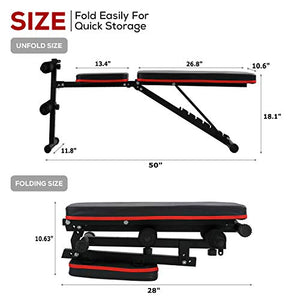 Weight Bench Adjustable Bench Press for Full Body Workout Foldable Incline/Decline Strength Training Fitness Benches with Resistance Bands for Home Gym Exercise