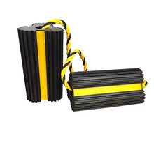 Load image into Gallery viewer, HOXWELL Heavy Duty Rubber Dual Wheel Chocks Front and Back, RV Leveling Blocks Non Slip Base with Nylon Rope Yellow Reflective Tape for Travel Trailers, Car, Camper, Truck 1 Pair
