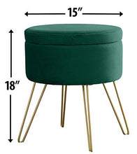 Load image into Gallery viewer, Ornavo Home Modern Round Velvet Storage Ottoman Foot Rest Stool/Seat with Gold Metal Legs &amp; Tray Top Coffee Table - Emerald Green
