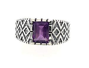 Genuine 2ct Purple Amethyst 925 Solid Sterling Silver Men's Ring Size 6.75, 7, 7.75, 8, 8.75, 9, 9.75, 10, 11, 11.75, 12, 1311.75,12