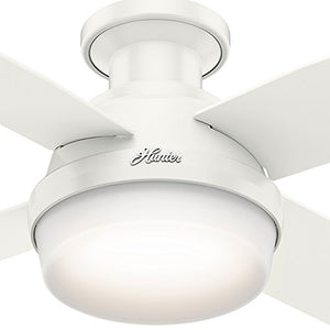 Hunter Dempsey Indoor Low Profile Ceiling Fan with LED Light and Remote Control, 44", White