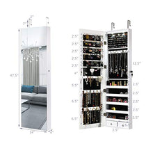 Load image into Gallery viewer, Giantex Wall Door Jewelry Armoire Cabinet with Full-Length Mirror, 2 LEDs Lockable Large Storage Jewelry Organizer with Wide Mirror, Makeup Pouch, Bracelet Rod, Jewelry Amoires w/ 2 Drawers (White)

