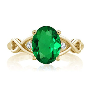 Gem Stone King Green Simulated Emerald and White Topaz 18K Yellow Gold Plated Silver Women Ring (1.55 Ct Oval) (Size 8)